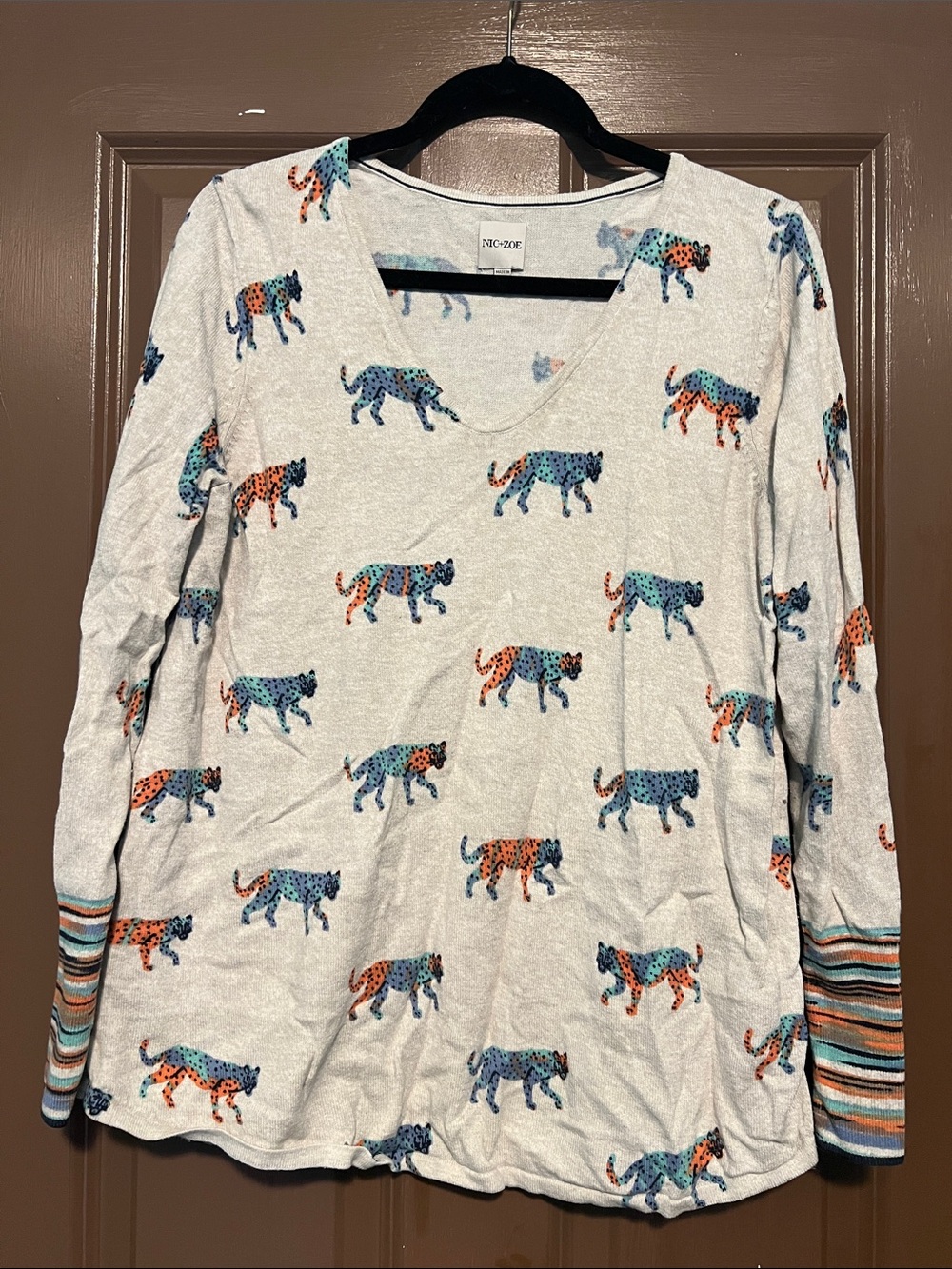 Nic+Zoe Cream Long-Sleeve Leopard Print Top